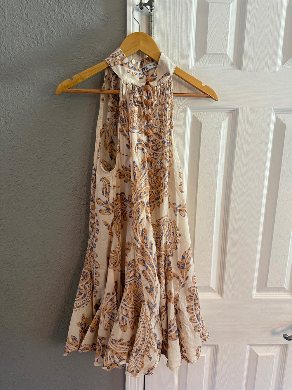 Zara Cream Halter Dress with Tan & Blue Paisley